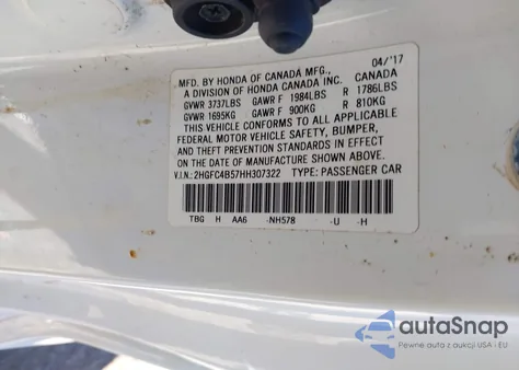 2017 Honda Civic Lx из США, поврежденный, VIN 2HGFC4B57HH307322